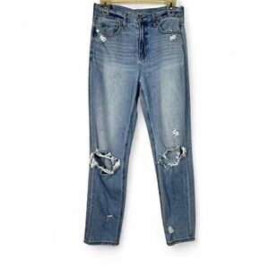 American Eagle Blue Distressed High-Rise Straight Mom Jeans Womens Size 4